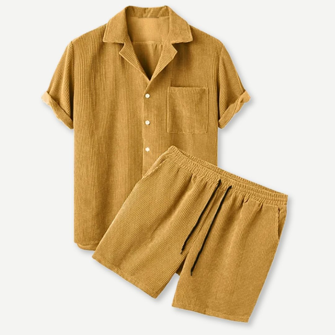 Men's Corduroy Shirt and Shorts Set Casual Comfort