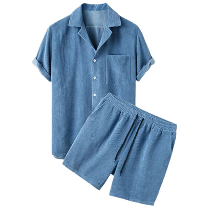 Men's Corduroy Shirt and Shorts Set Casual Comfort