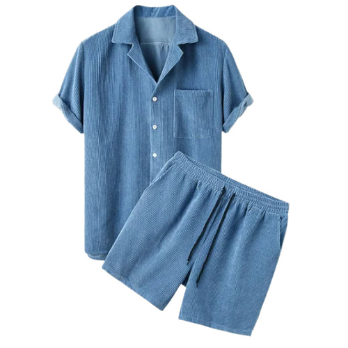 Men's Corduroy Shirt and Shorts Set Casual Comfort