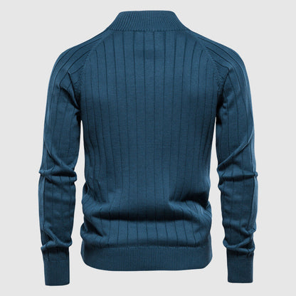 Men's Cotton Zipped Cardigan Stand-up Collar Ribbed Cuffs