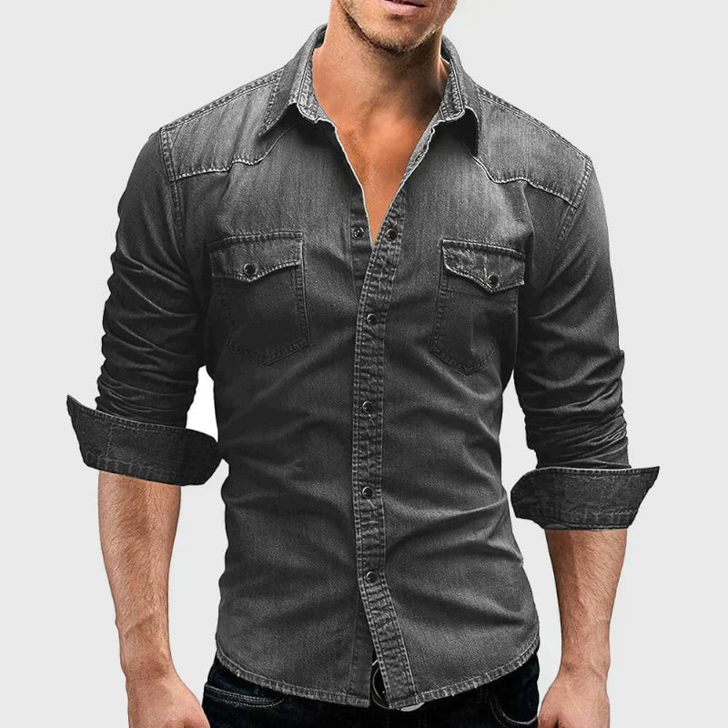 Men's Denim Shirt Retro Style With Button Pockets