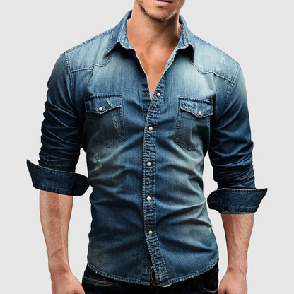 Men's Denim Shirt Retro Style With Button Pockets