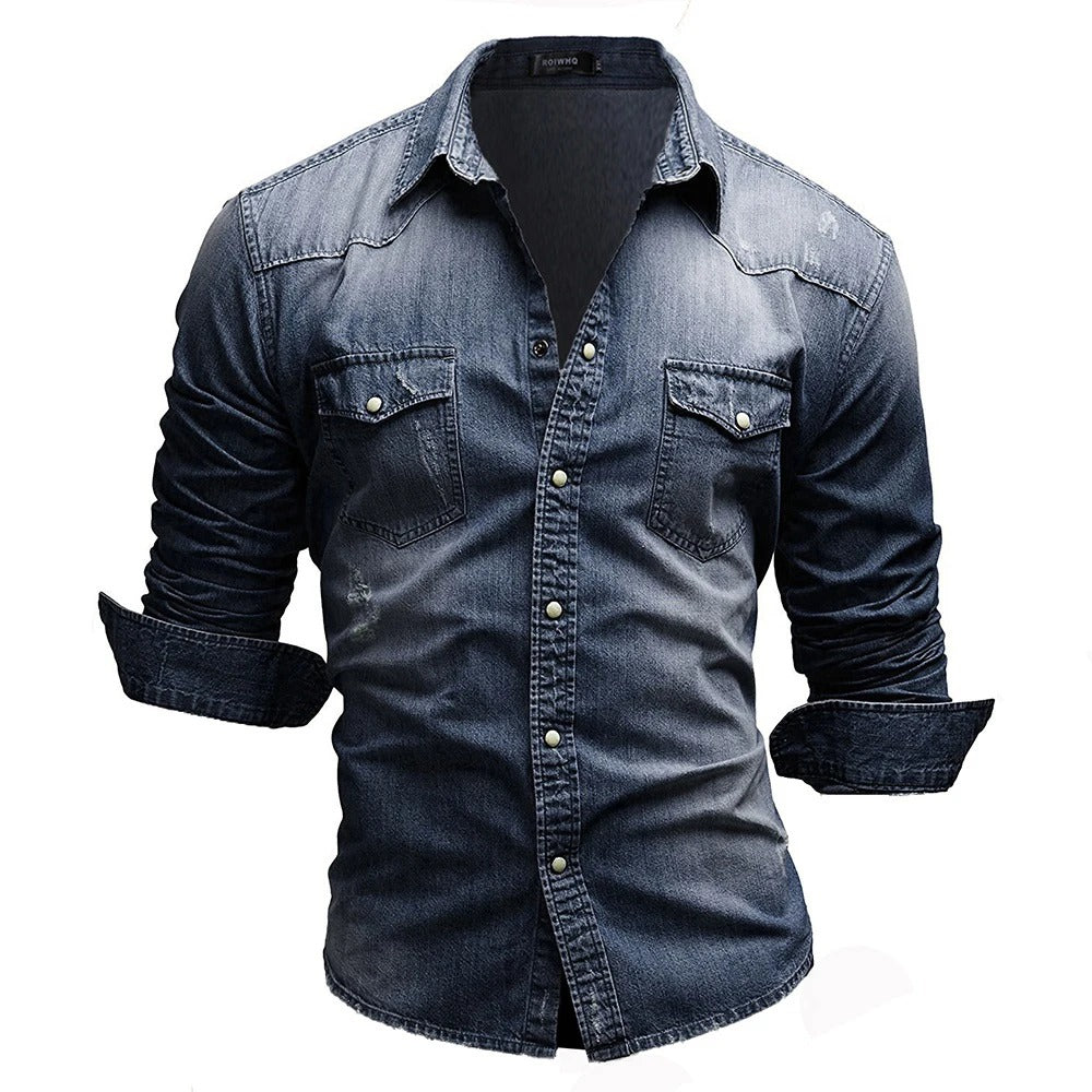 Men's Denim Shirt Retro Style With Button Pockets
