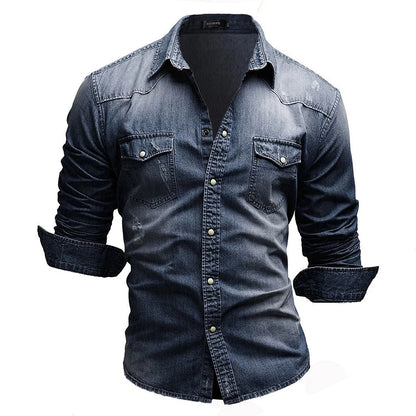 Men's Denim Shirt Retro Style With Button Pockets