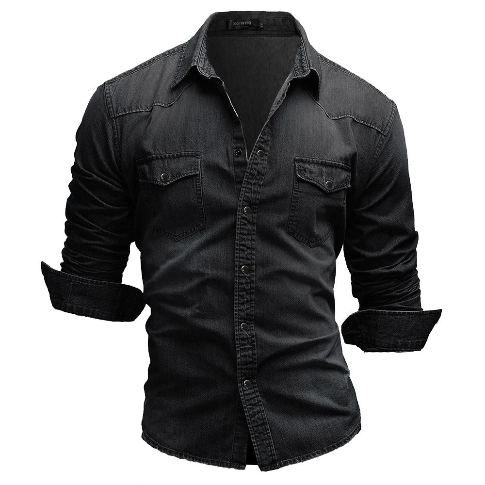 Men's Denim Shirt Retro Style With Button Pockets