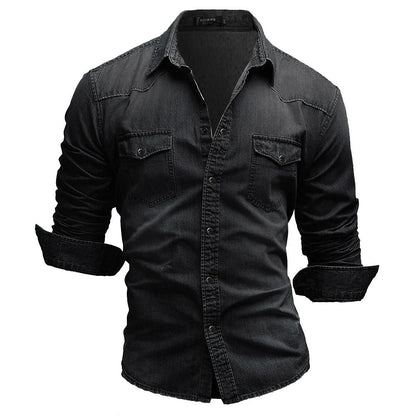 Men's Denim Shirt Retro Style With Button Pockets