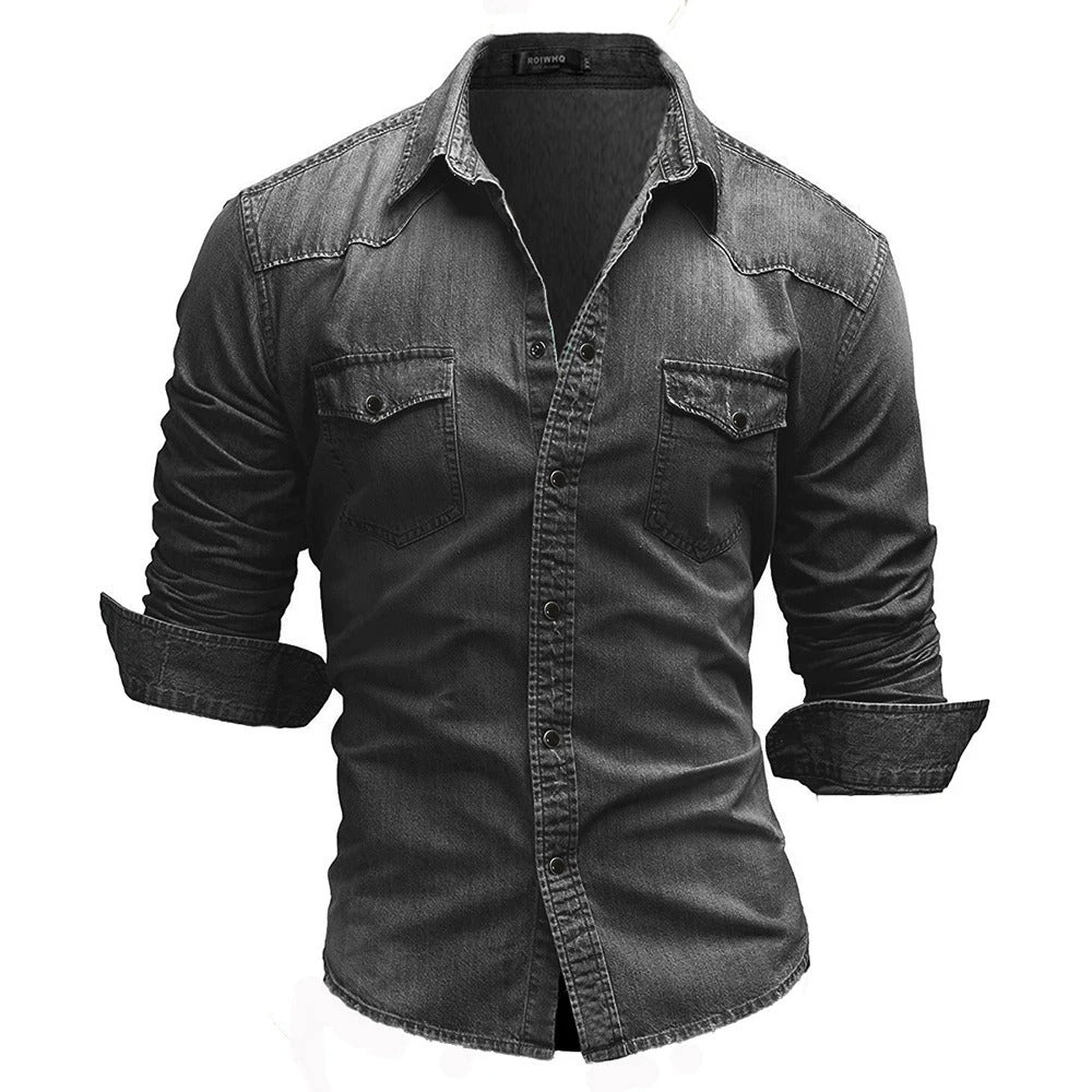 Men's Denim Shirt Retro Style With Button Pockets