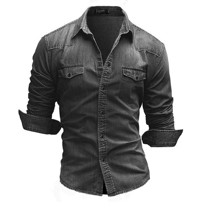 Men's Denim Shirt Retro Style With Button Pockets