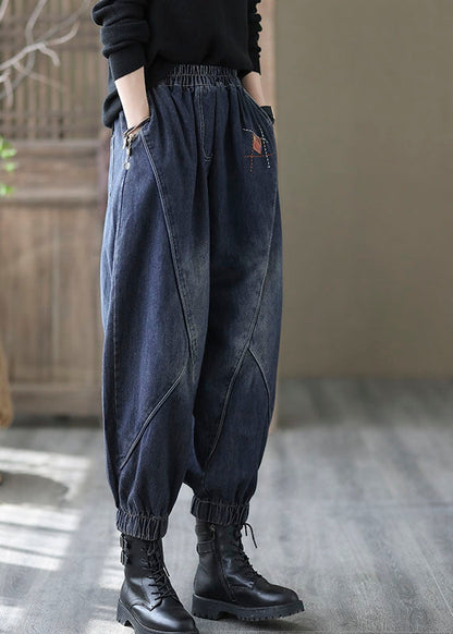 Men's Denim Trousers with Elastic Waist and Pockets Casual Fit