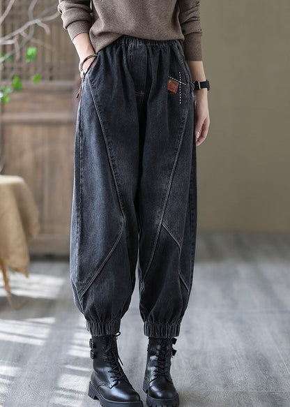 Men's Denim Trousers with Elastic Waist and Pockets Casual Fit