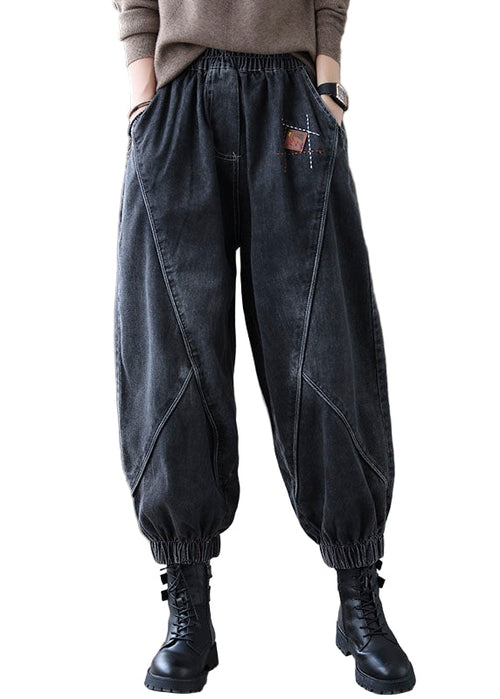 Men's Denim Trousers with Elastic Waist and Pockets Casual Fit