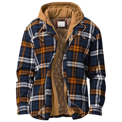 Men's Flannel Jacket with Drawstring Hood Winter Style