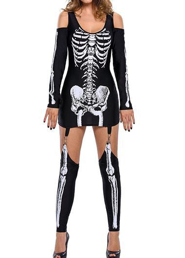 Men's Halloween Costume Long Arm Skeleton Print