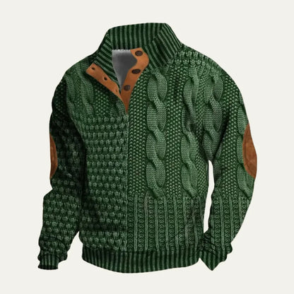 Men's High Neck Sweater With Patchwork Textures