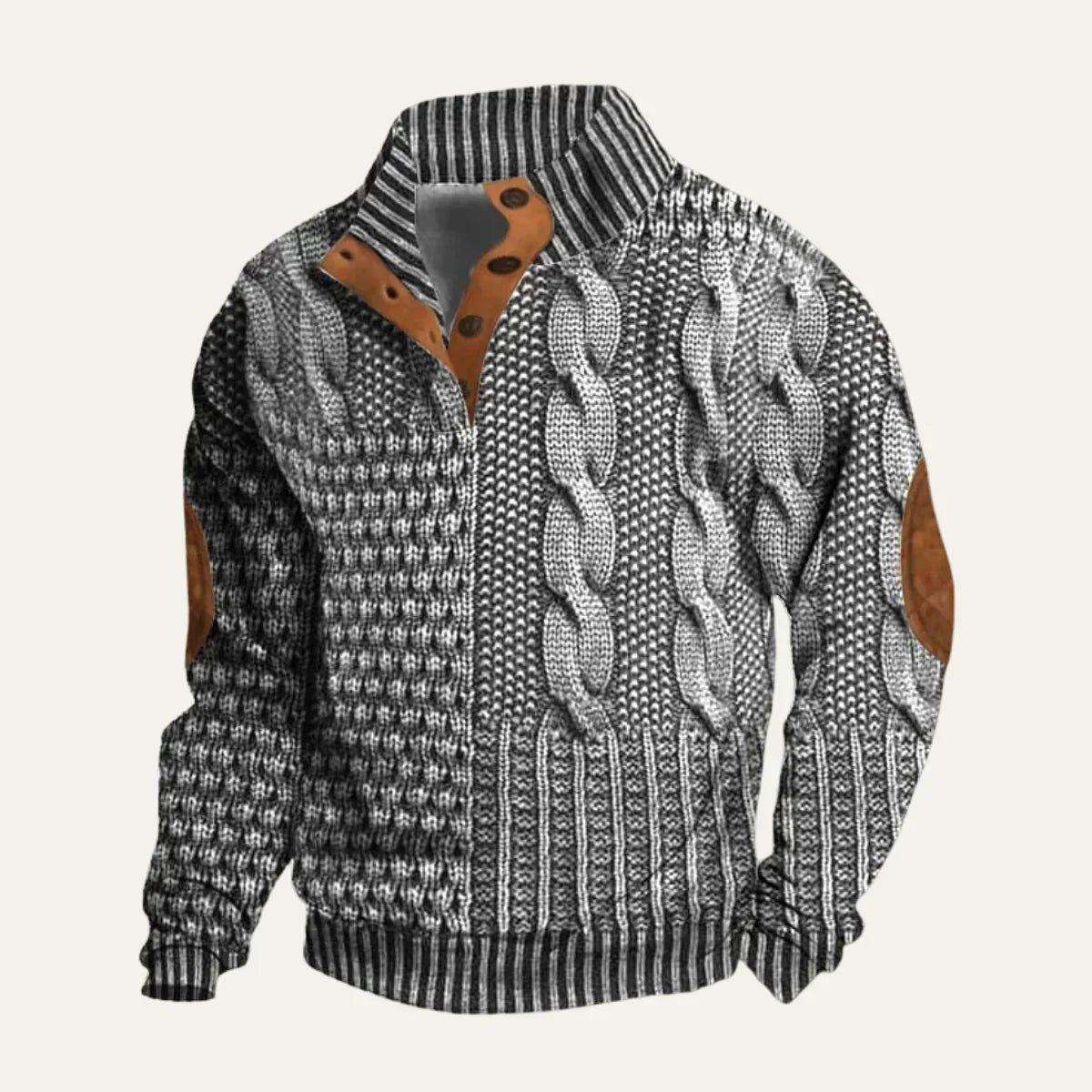 Men's High Neck Sweater With Patchwork Textures