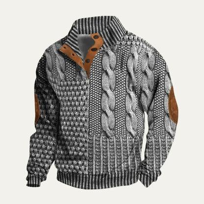 Men's High Neck Sweater With Patchwork Textures