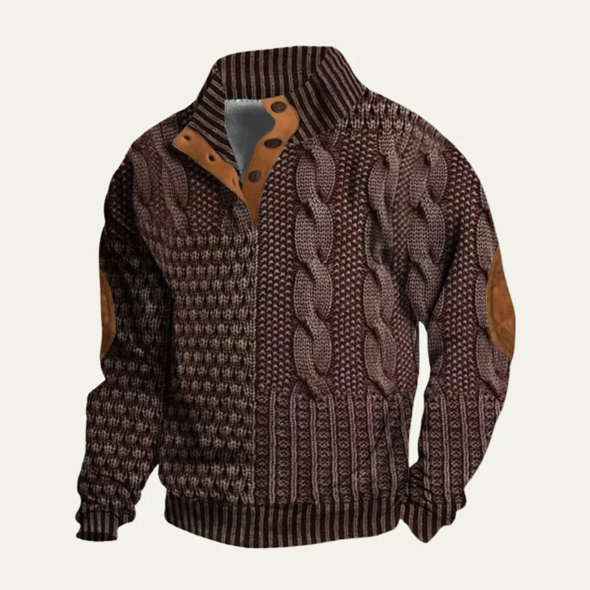 Men's High Neck Sweater With Patchwork Textures