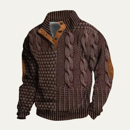 Men's High Neck Sweater With Patchwork Textures