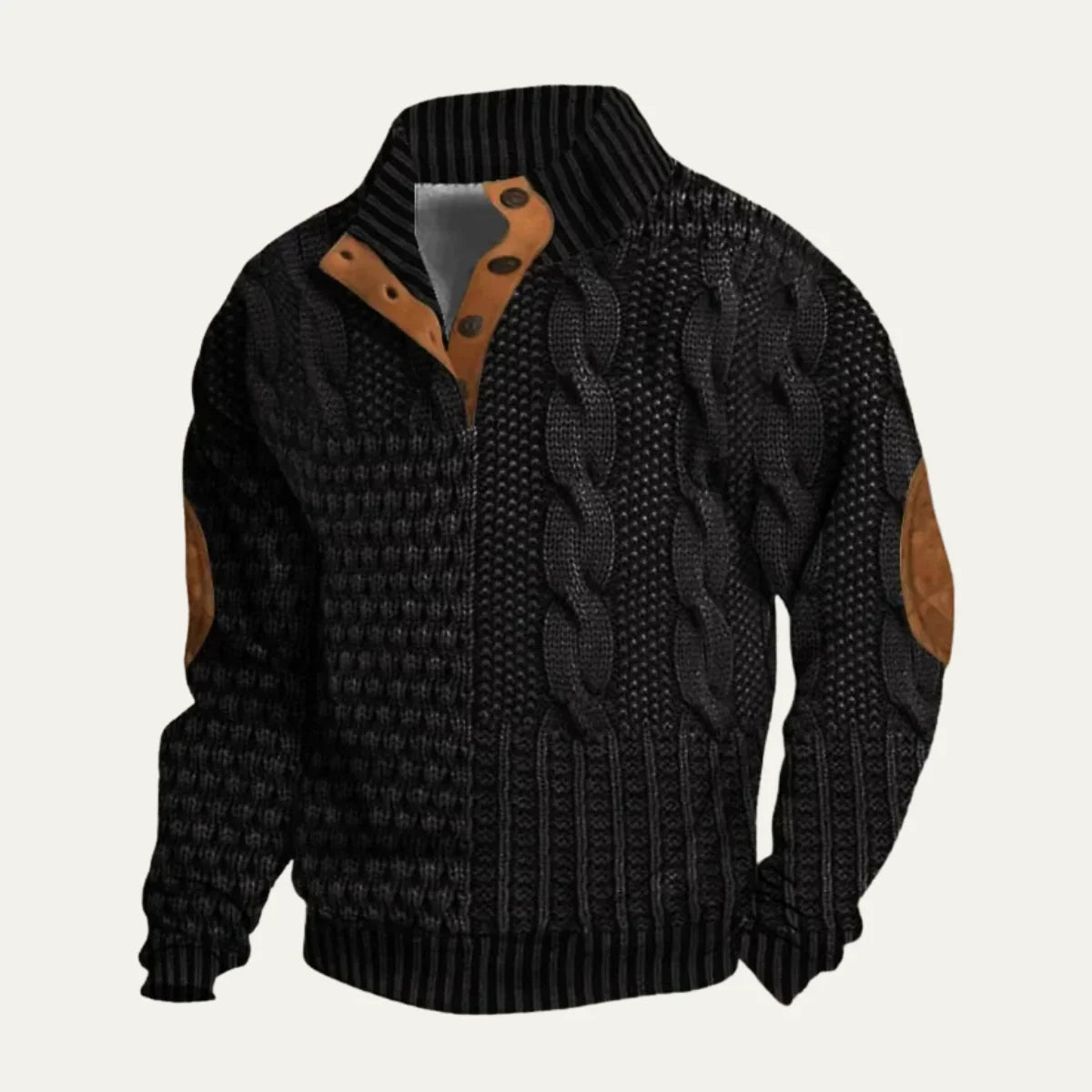 Men's High Neck Sweater With Patchwork Textures