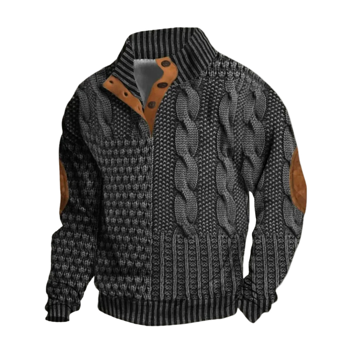 Men's High Neck Sweater With Patchwork Textures
