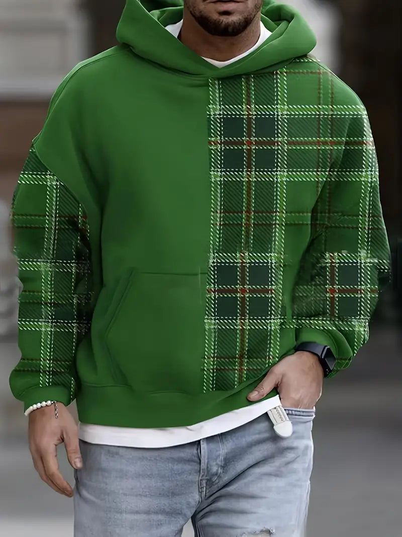 Men's Hoodie Checkered Casual Cotton Blend