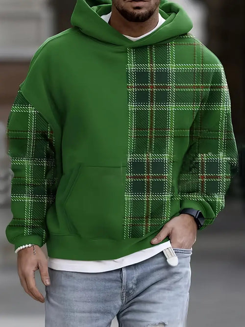 Men's Hoodie Checkered Casual Cotton Blend