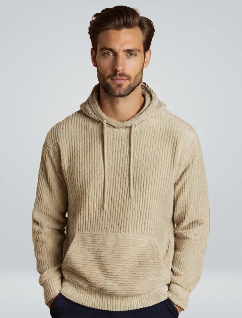 Men's Hoodie Ribbed Casual Style with Adjustable Hood