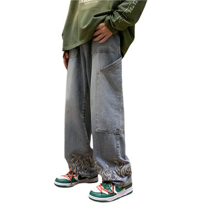 Men's Jeans Unique Flame Design Cotton Soft Denim