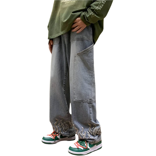 Men's Jeans Unique Flame Design Cotton Soft Denim