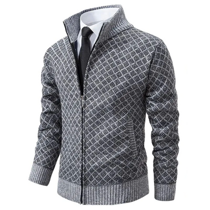 Men's Knitted Cardigan With Zipper Geometric Pattern