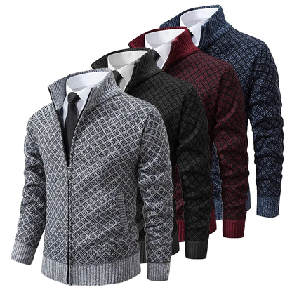 Men's Knitted Cardigan With Zipper Geometric Pattern
