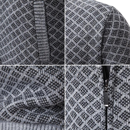 Men's Knitted Cardigan With Zipper Geometric Pattern