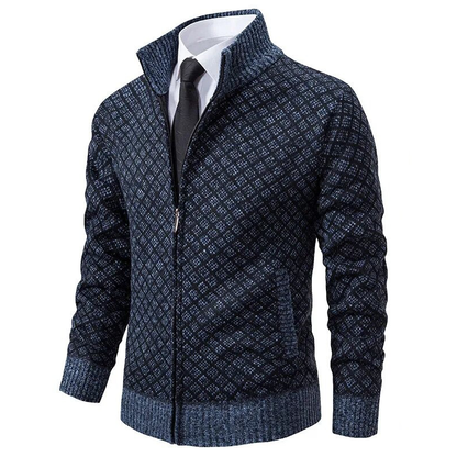 Men's Knitted Cardigan With Zipper Geometric Pattern