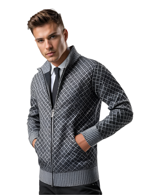 Men's Knitted Cardigan With Zipper Geometric Pattern