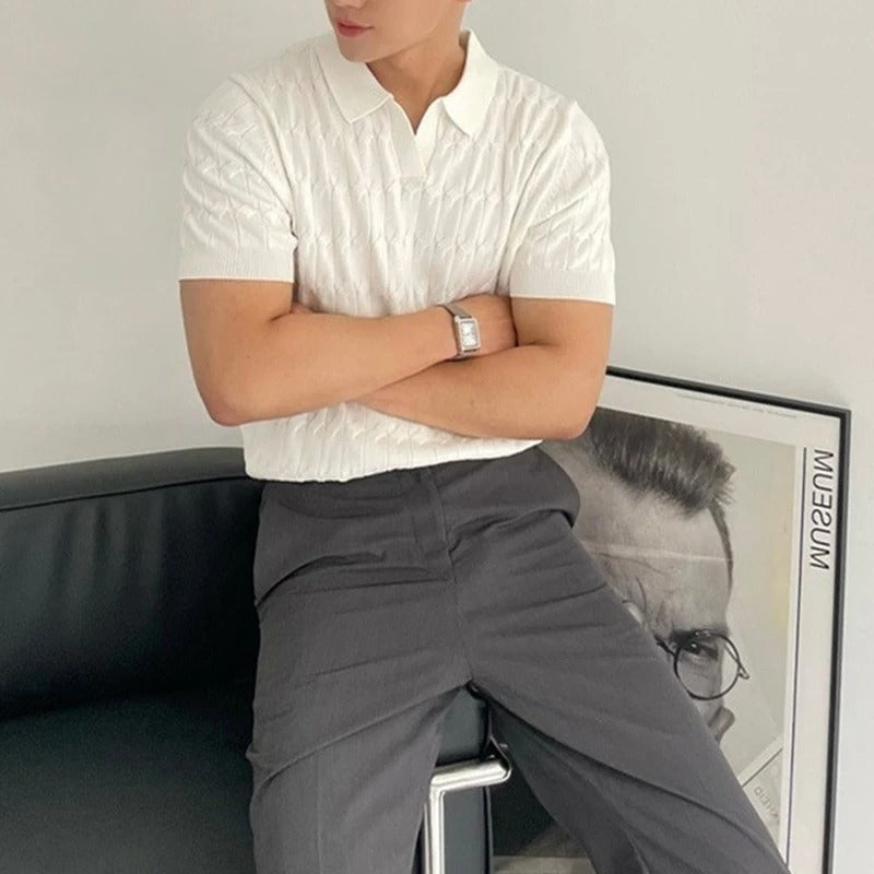 Men's Knitted Jacquard Polo Shirt