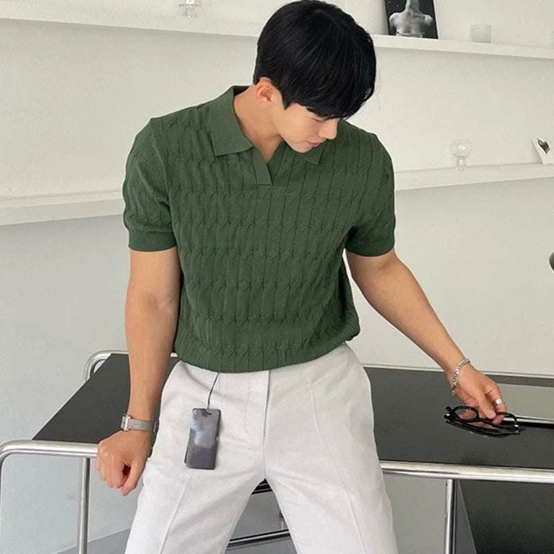 Men's Knitted Jacquard Polo Shirt