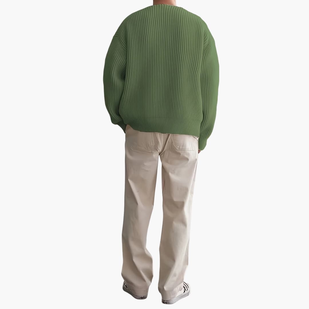 Men's Knitted Sweater with Half Zip and Long Sleeves