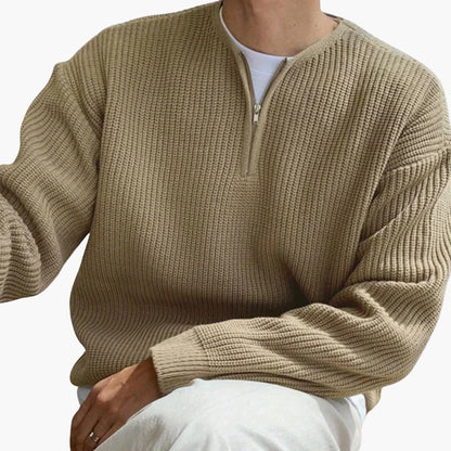Men's Knitted Sweater with Half Zip and Long Sleeves