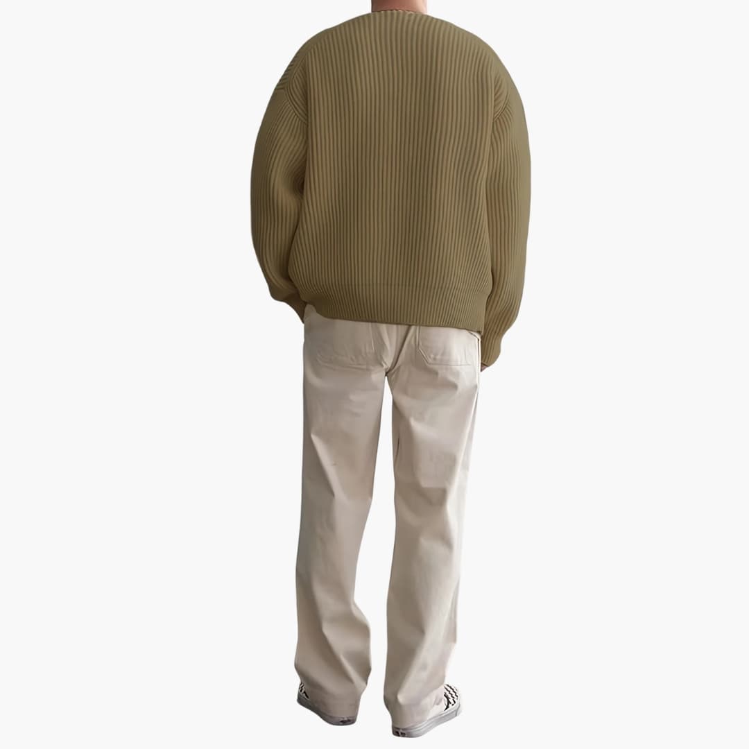 Men's Knitted Sweater with Half Zip and Long Sleeves