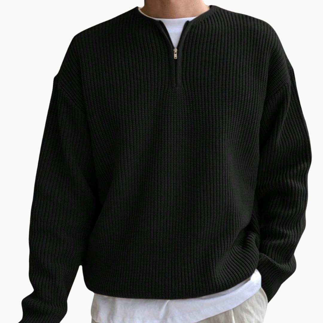 Men's Knitted Sweater with Half Zip and Long Sleeves