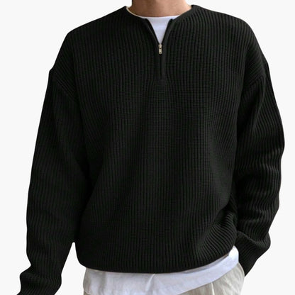 Men's Knitted Sweater with Half Zip and Long Sleeves