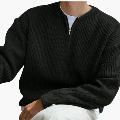 Men's Knitted Sweater with Half Zip and Long Sleeves