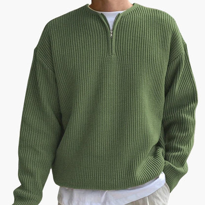 Men's Knitted Sweater with Half Zip and Long Sleeves