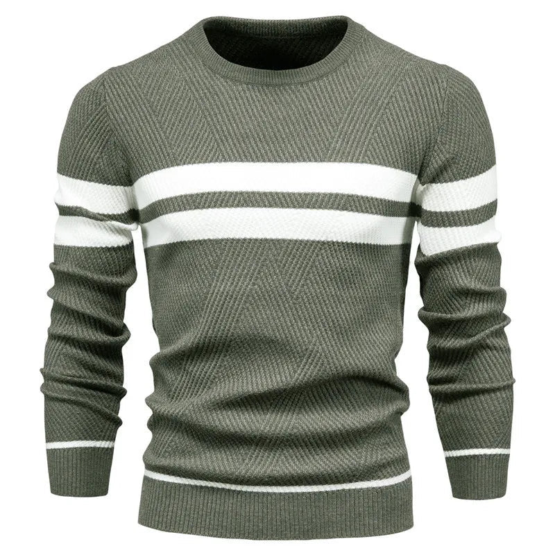 Men's Knitted Sweater with Modern Striped Detail
