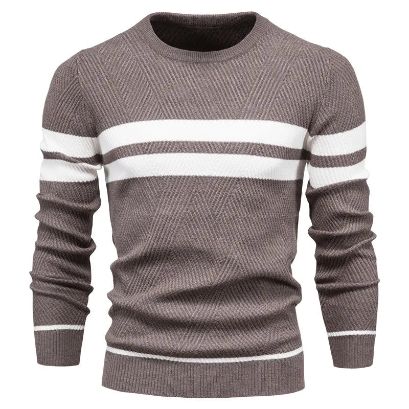 Men's Knitted Sweater with Modern Striped Detail