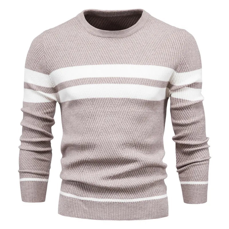 Men's Knitted Sweater with Modern Striped Detail