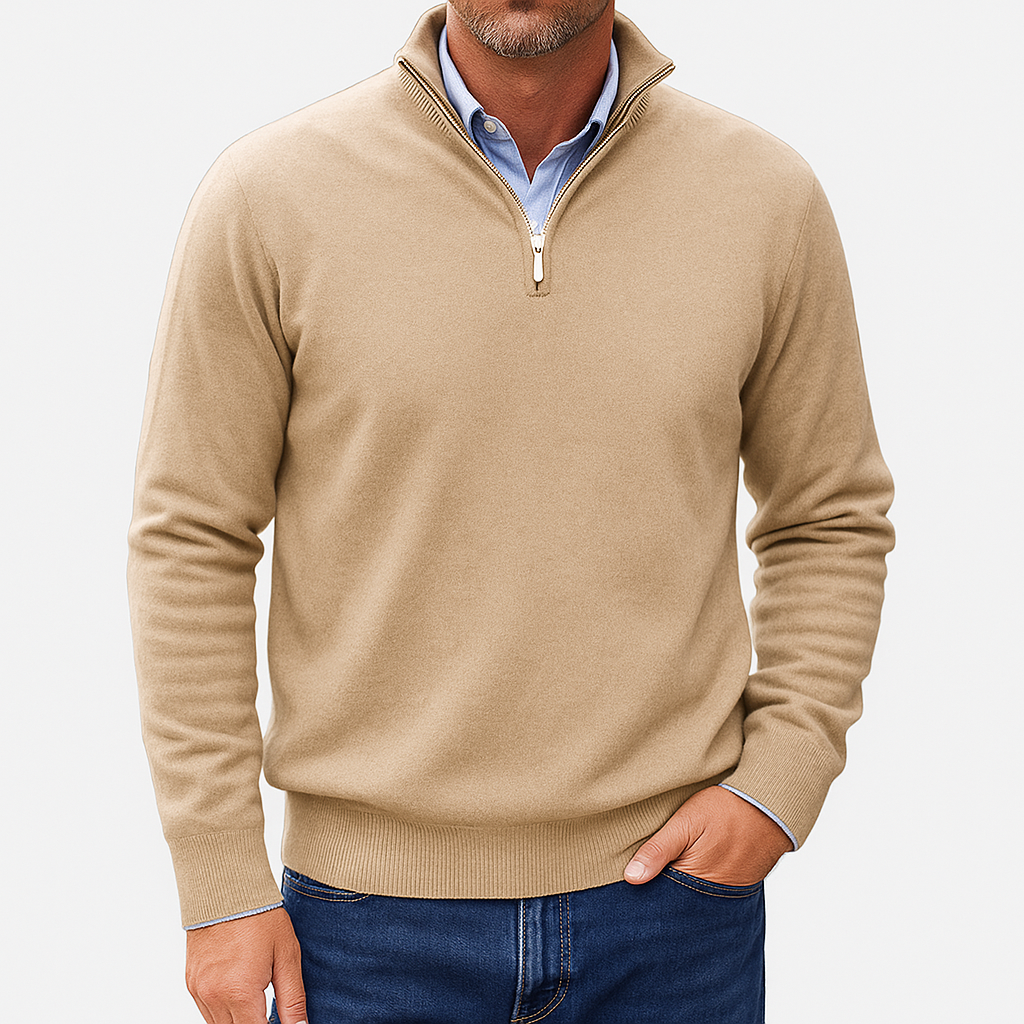 Men's Knitted Sweater with Zip Collar and Narrow Silhouette