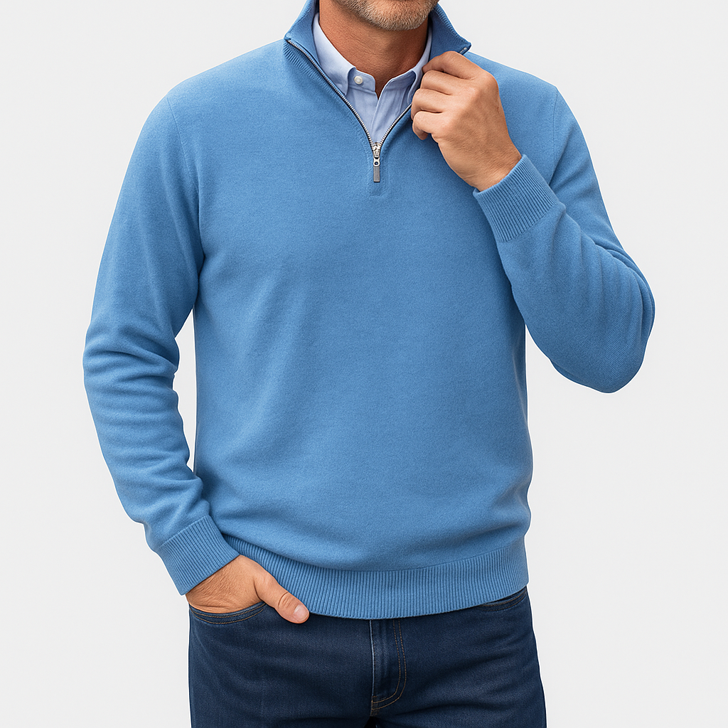 Men's Knitted Sweater with Zip Collar and Narrow Silhouette