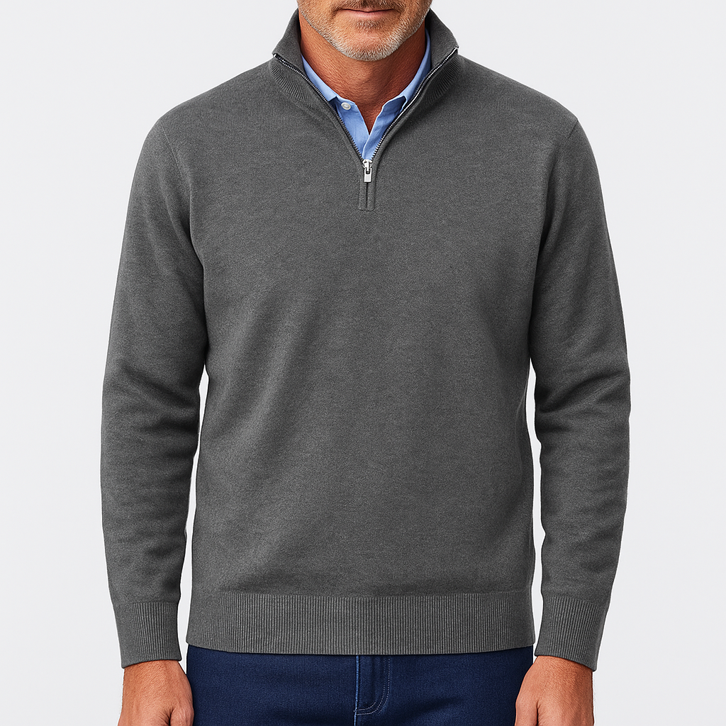 Men's Knitted Sweater with Zip Collar and Narrow Silhouette