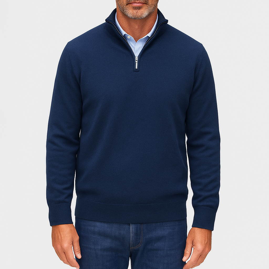 Men's Knitted Sweater with Zip Collar and Narrow Silhouette